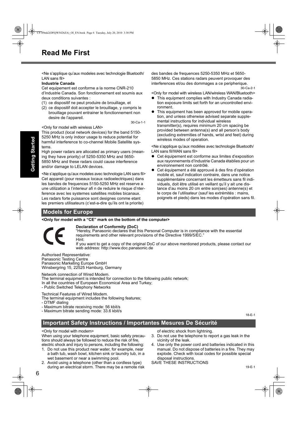 Read me first | Panasonic CF-S9 User Manual | Page 6 / 36