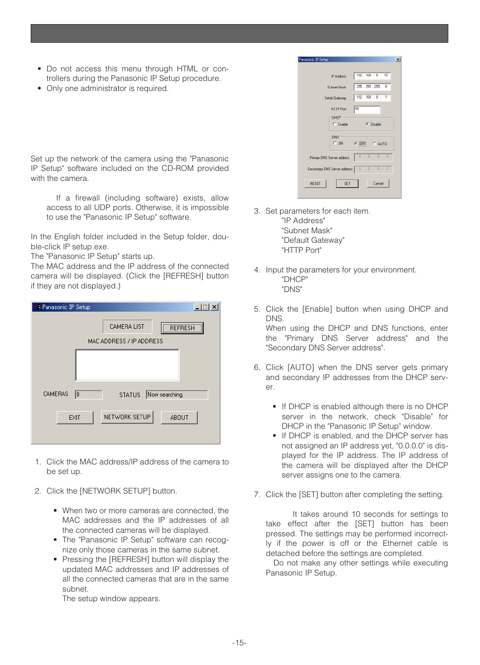 Setup with pc | Panasonic WV-NS324 User Manual | Page 15 / 64