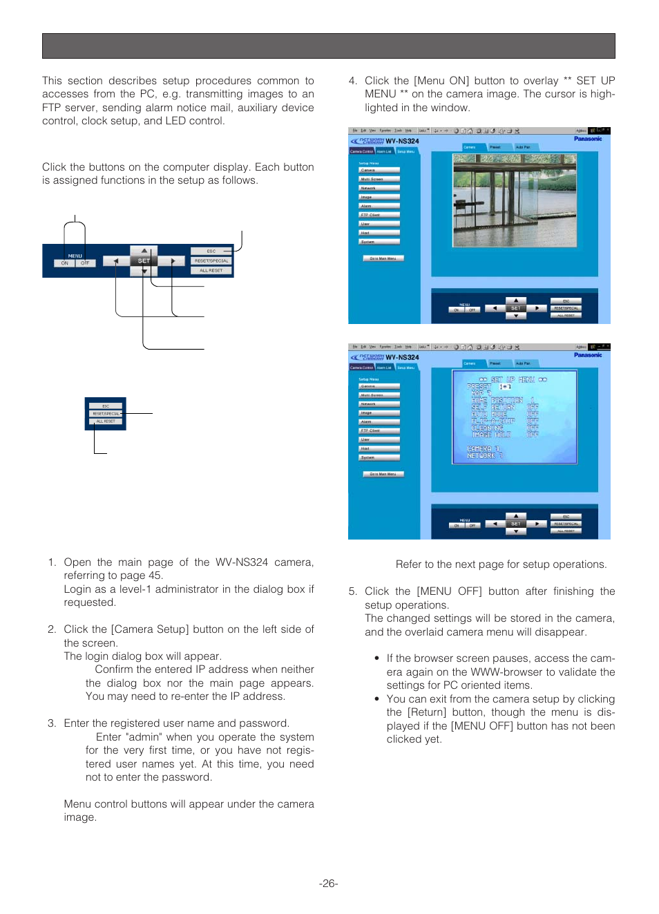 Prior to setup | Panasonic WV-NS324 User Manual | Page 26 / 64