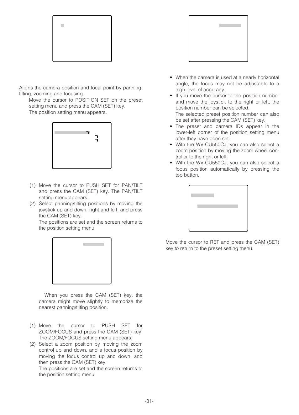 Position setting (position set) | Panasonic WV-NS324 User Manual | Page 30 / 64