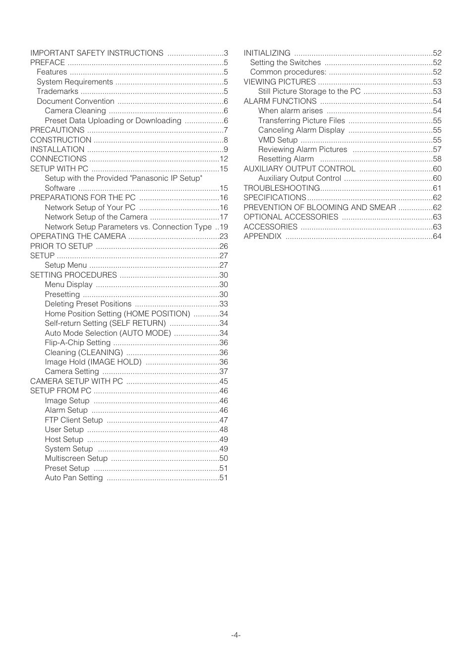 Panasonic WV-NS324 User Manual | Page 4 / 64