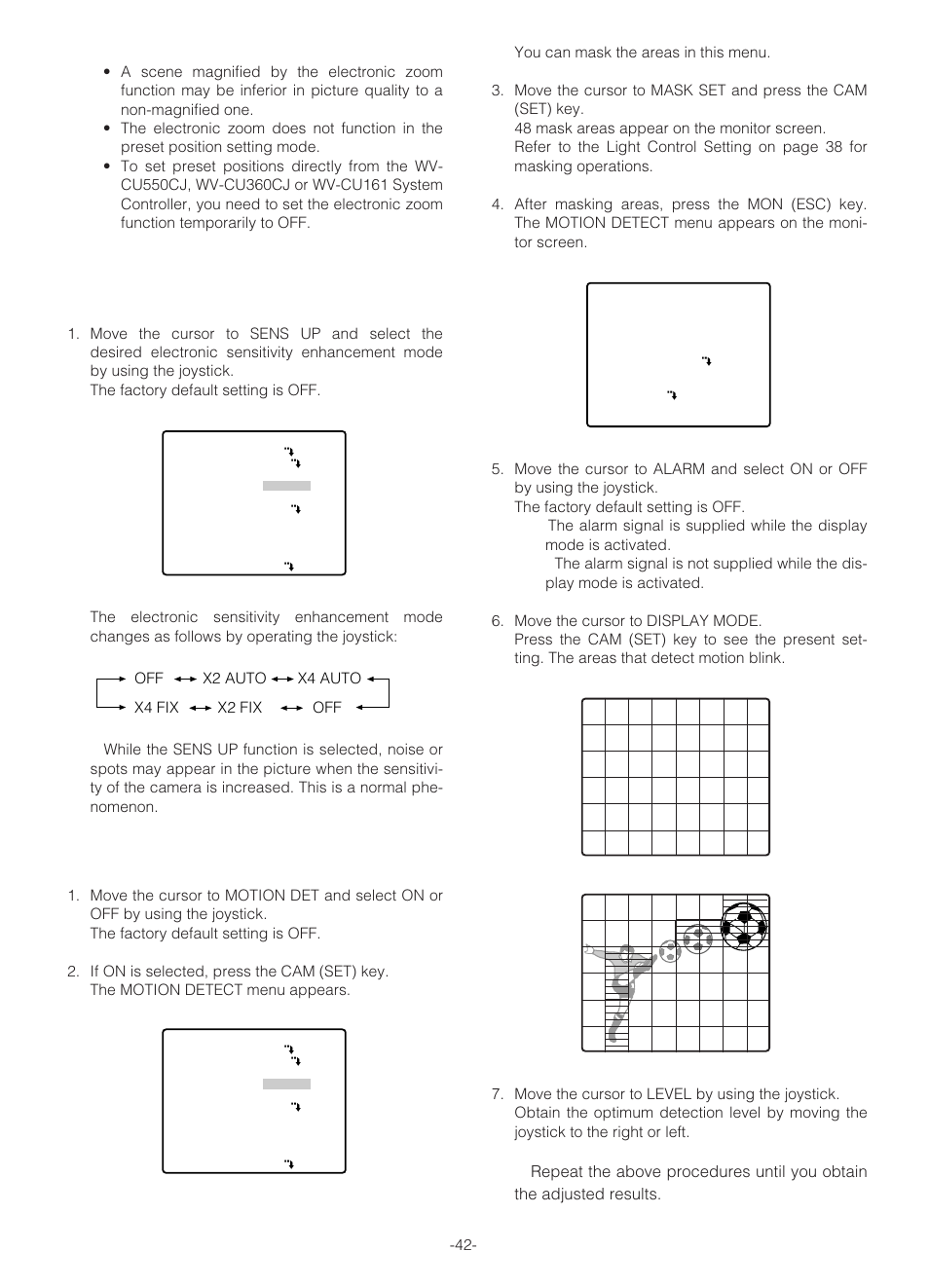 Electronic sensitivity enhancement (sens up), Motion detector (motion det) | Panasonic WV-NS324 User Manual | Page 41 / 64