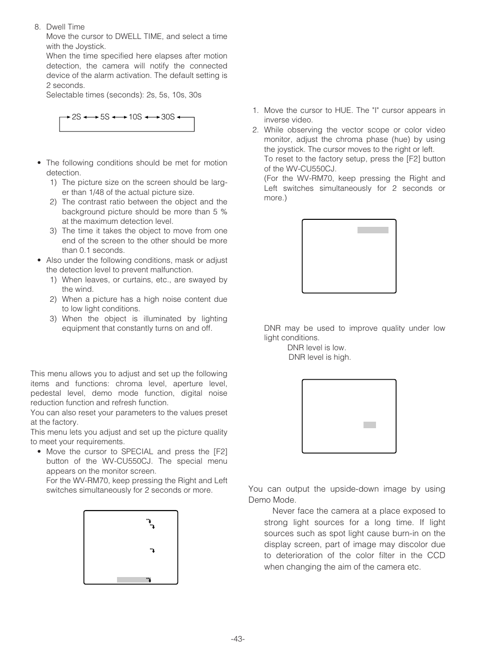 Special menu (special), 5) digital noise reduction (dnr), 6) demonstration display (demo mode) | Panasonic WV-NS324 User Manual | Page 42 / 64