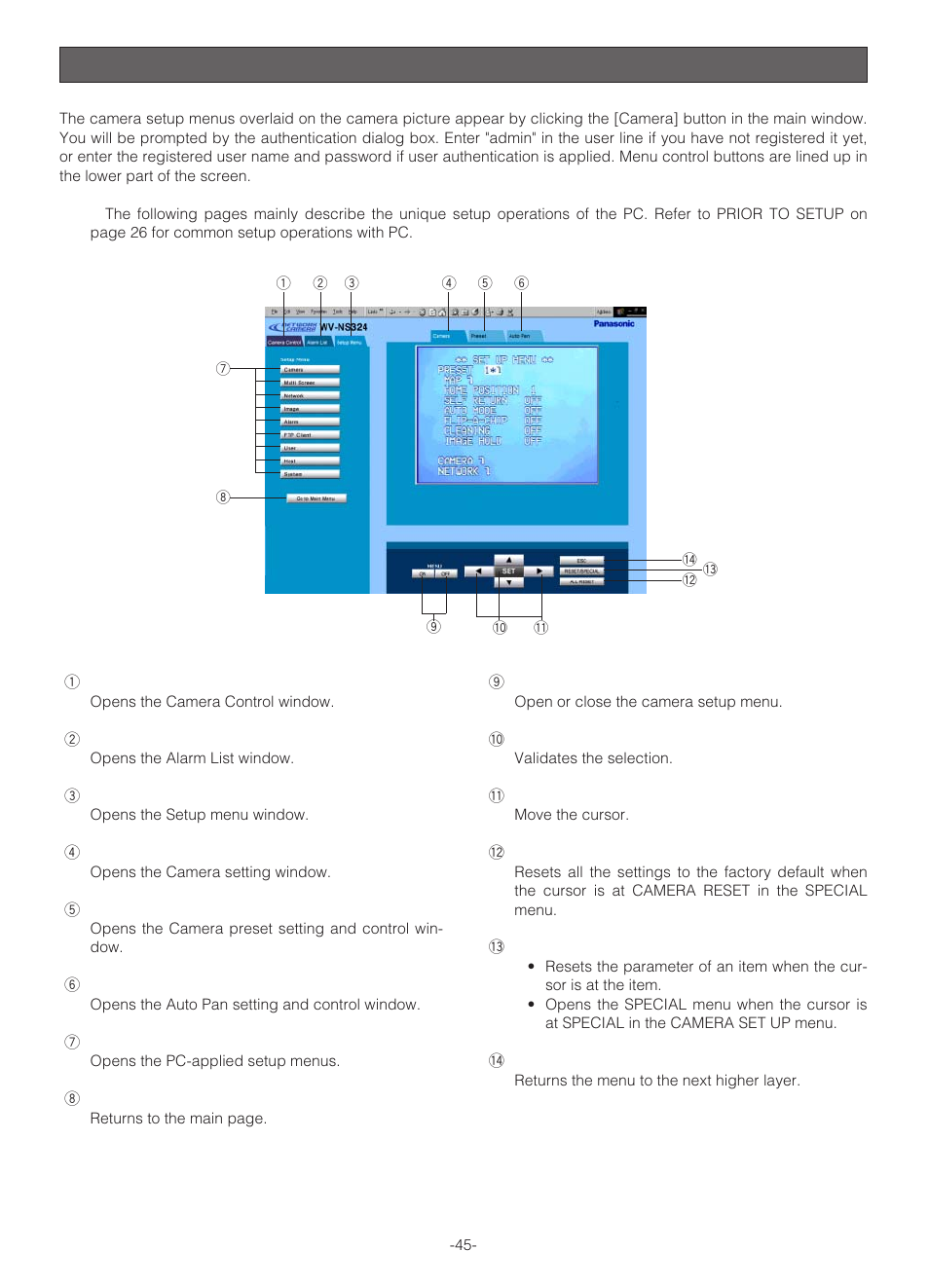 Camera setup with pc | Panasonic WV-NS324 User Manual | Page 44 / 64