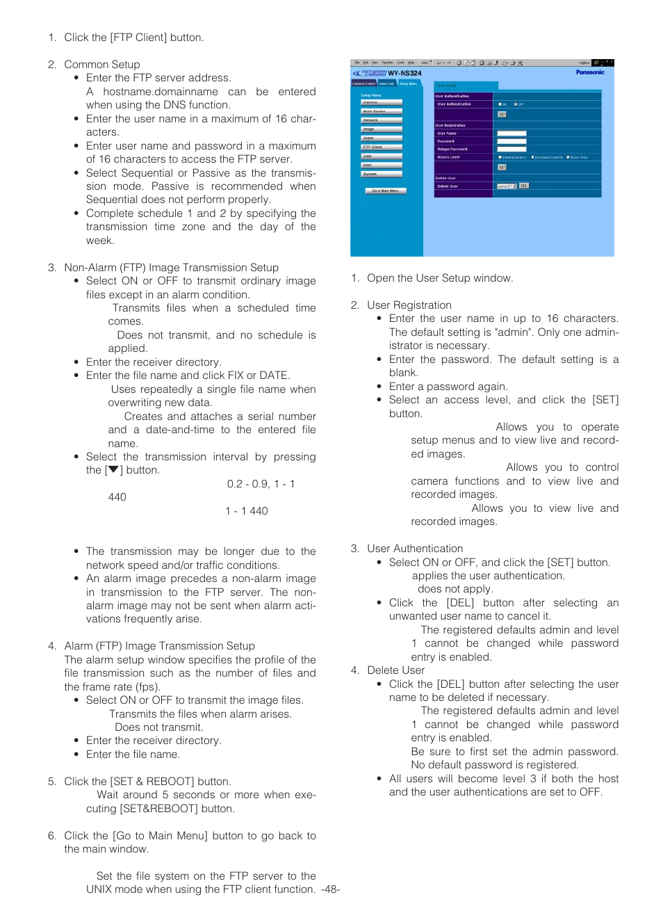 User setup | Panasonic WV-NS324 User Manual | Page 47 / 64