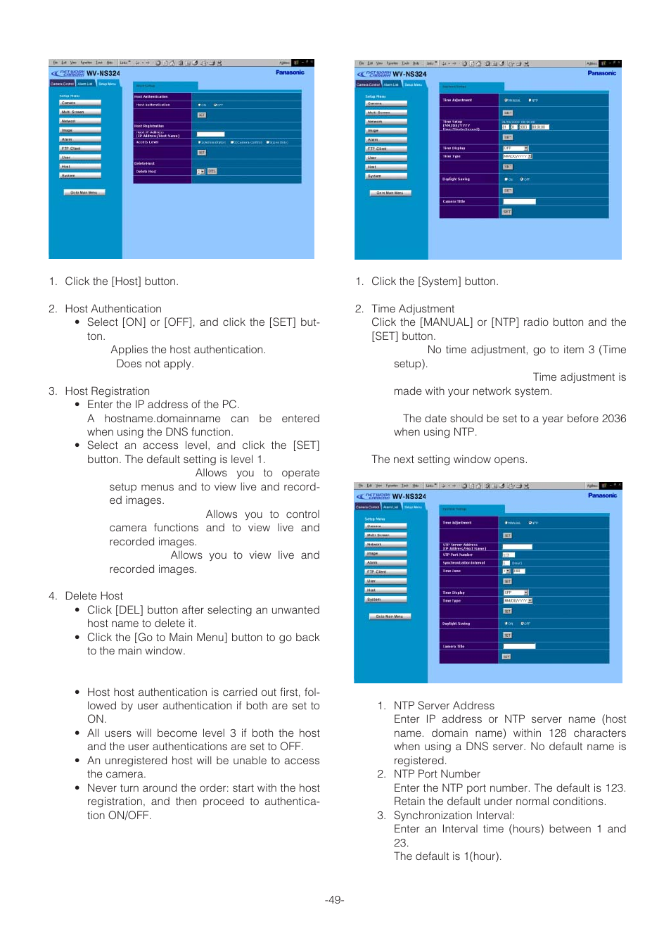 Host setup, System setup | Panasonic WV-NS324 User Manual | Page 48 / 64