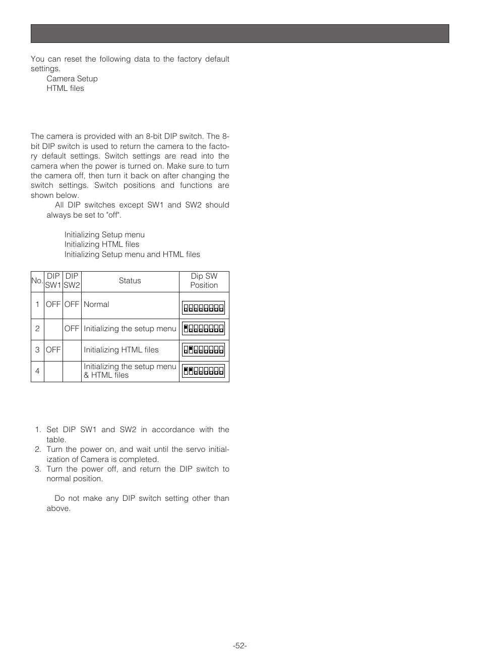 Initializing, Setting the switches, Common procedures | Panasonic WV-NS324 User Manual | Page 51 / 64