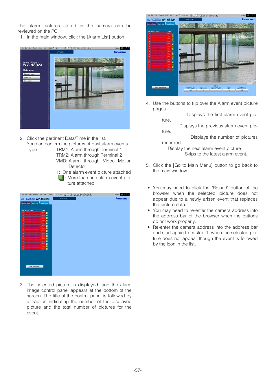 Reviewing alarm pictures | Panasonic WV-NS324 User Manual | Page 56 / 64