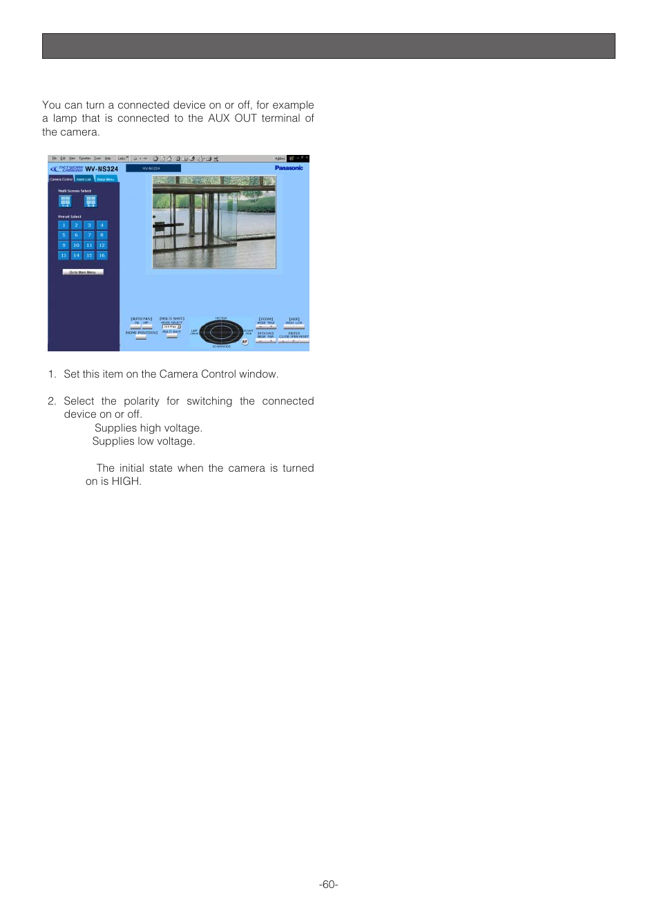 Auxiliary output control | Panasonic WV-NS324 User Manual | Page 59 / 64