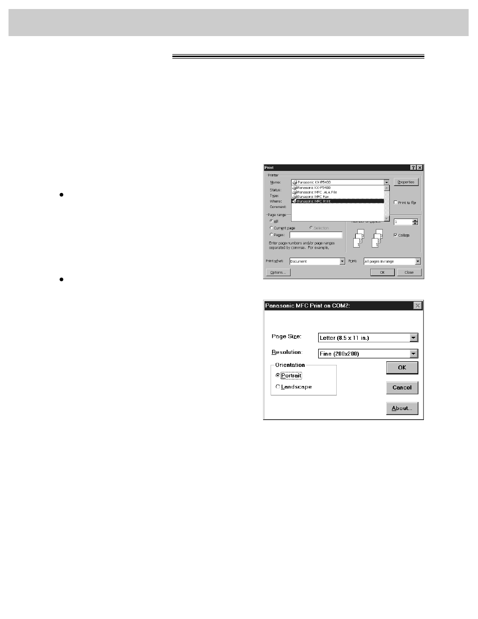 Printer using as a printer, Printing documents from windows 95 | Panasonic KX-FM106 User Manual | Page 88 / 148