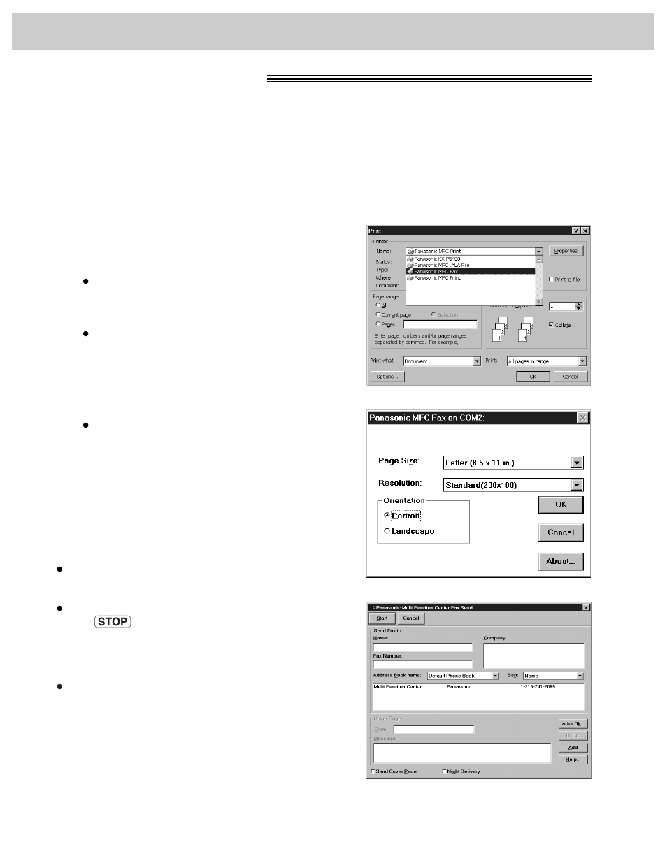 Pc fax sending documents, Sending documents from windows 95 | Panasonic KX-FM106 User Manual | Page 90 / 148