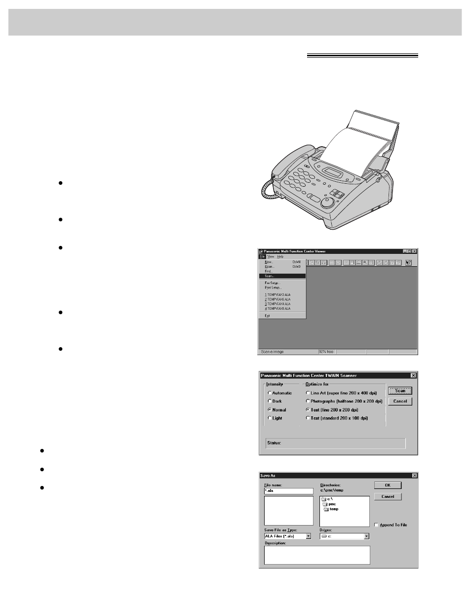 Scanning using your fax machine as a scanner | Panasonic KX-FM106 User Manual | Page 96 / 148