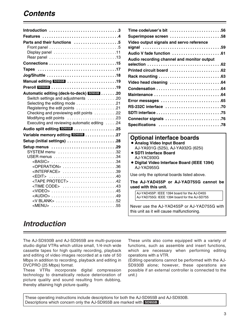 Panasonic AJ-SD930BP User Manual | Page 3 / 80