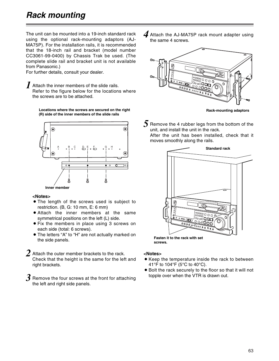 Rack mounting | Panasonic AJ-SD930BP User Manual | Page 63 / 80