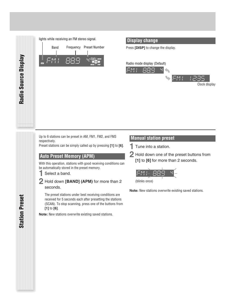 Station preset, Radio source display | Panasonic CQ-C1333U User Manual | Page 13 / 20
