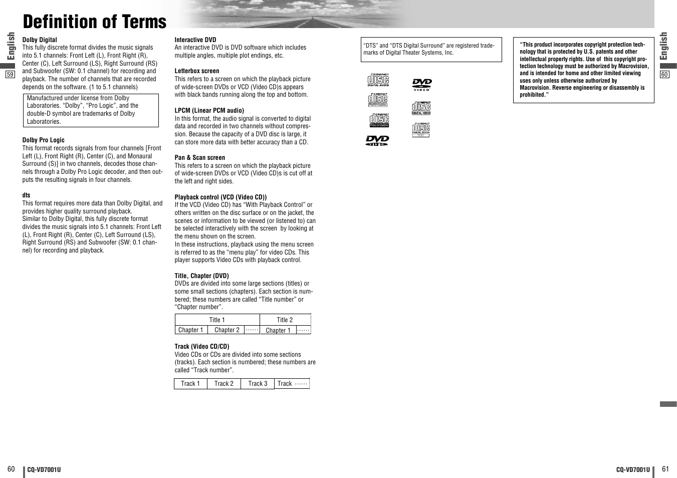 Definition of terms, English | Panasonic CQ-VD7001U User Manual | Page 31 / 93
