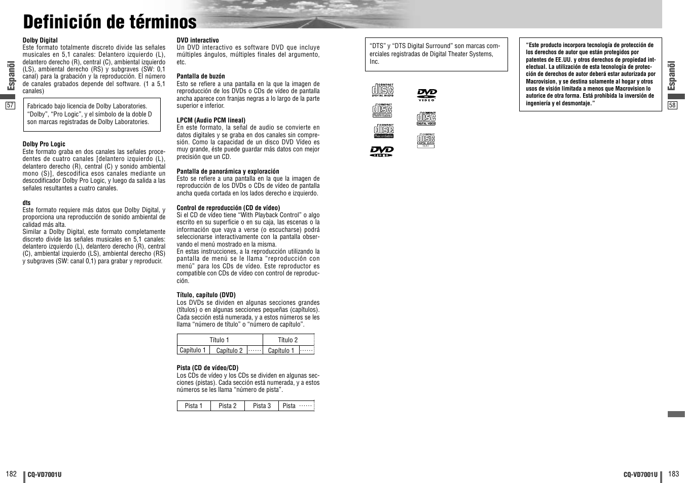 Definicion de terminos, Definición de términos, Espanõl | Panasonic CQ-VD7001U User Manual | Page 92 / 93