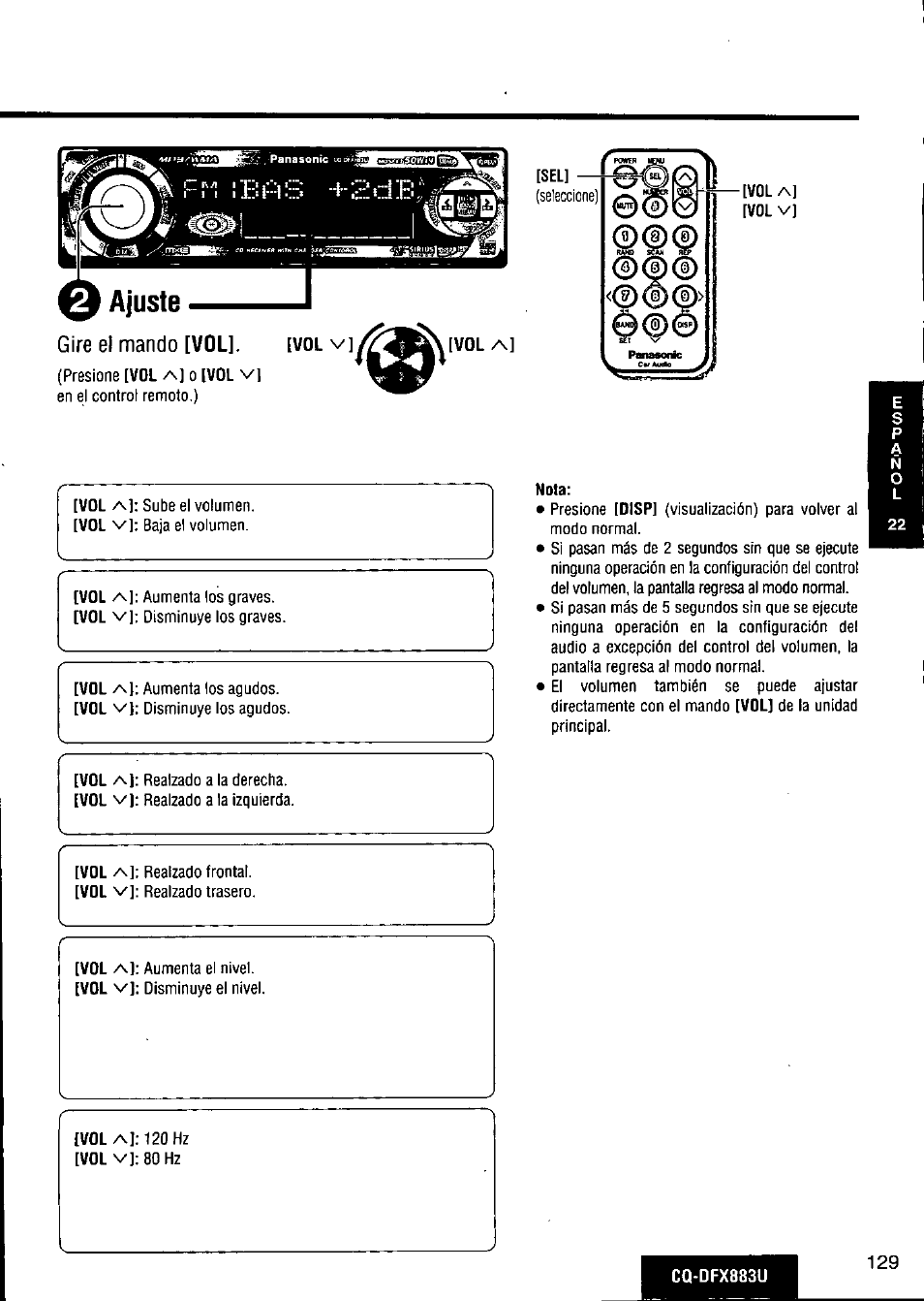 Gire el mando [vol | Panasonic CQ-DFX883U User Manual | Page 129 / 156