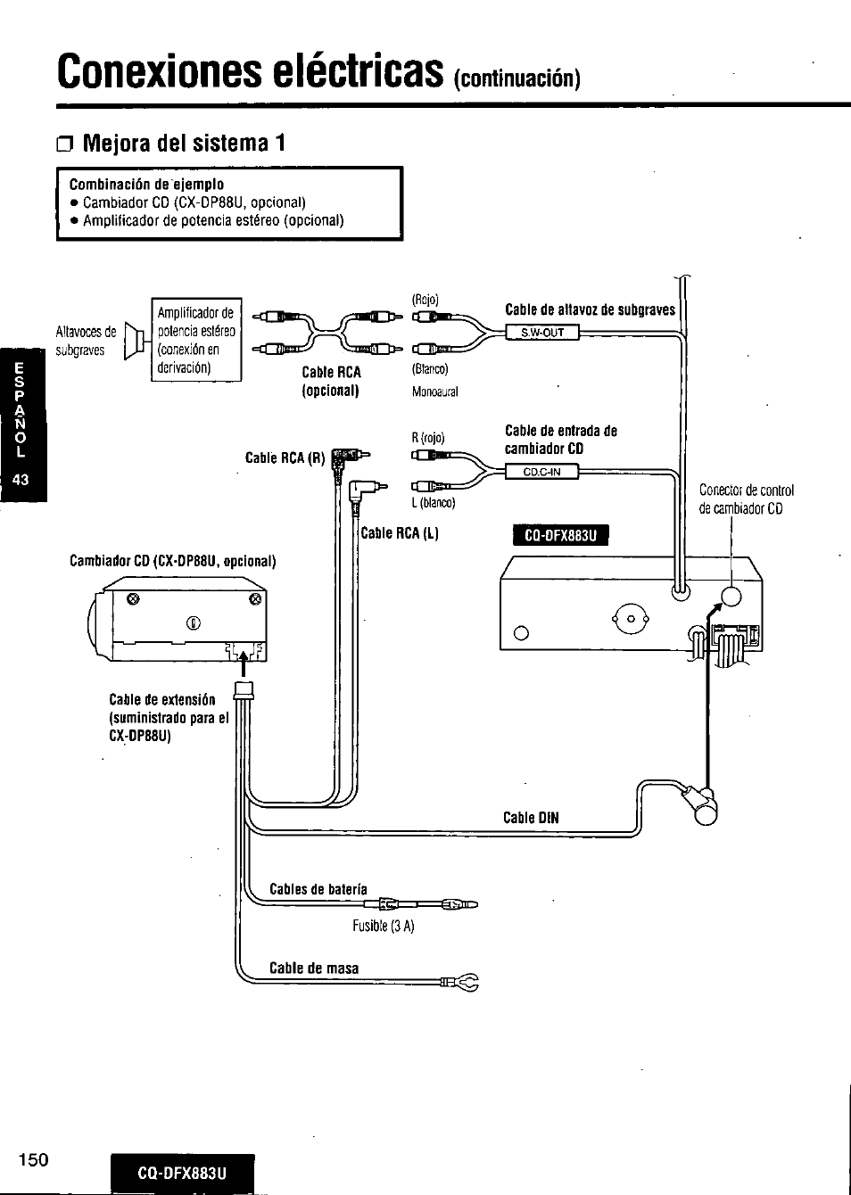Conexiones eléctricas, Mejora del sistema 1 | Panasonic CQ-DFX883U User Manual | Page 150 / 156