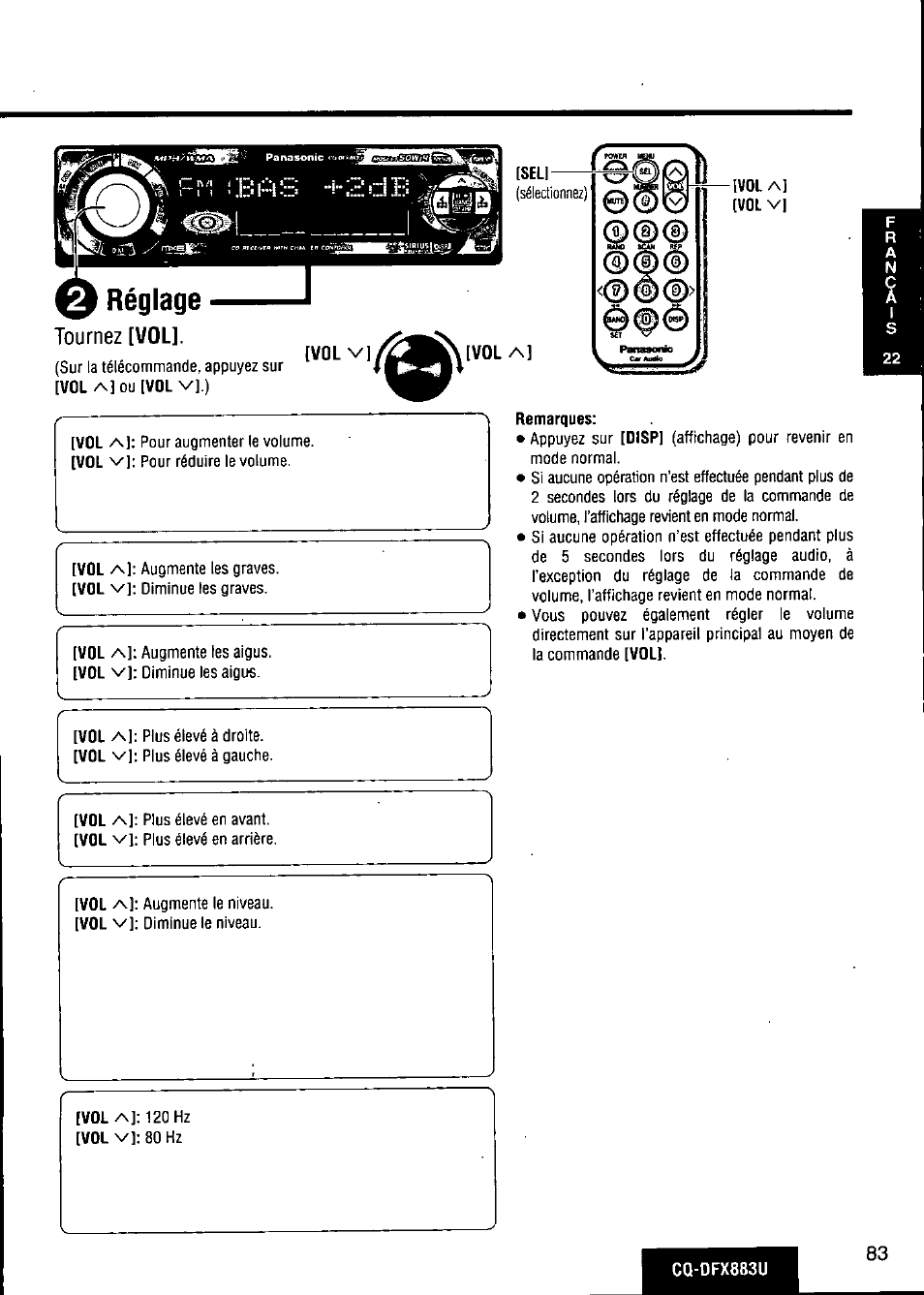 Réglage, Tournez [vol | Panasonic CQ-DFX883U User Manual | Page 83 / 156