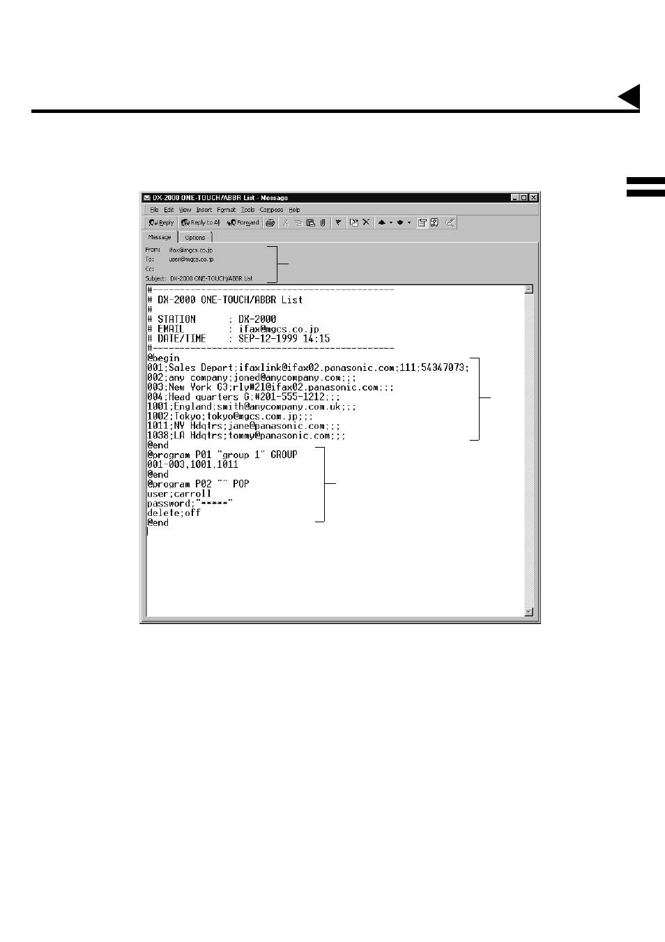 Programming or retrieving parameters via emai | Panasonic PANAFAX DX-2000 User Manual | Page 61 / 218