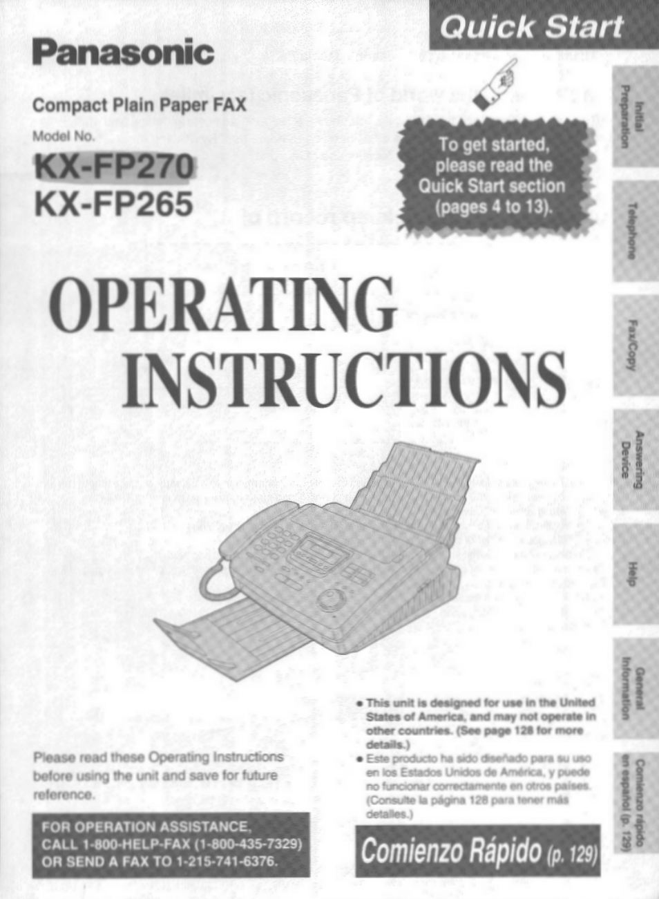 Panasonic Compact Plain Paper FAX KX-FP270 User Manual | 144 pages