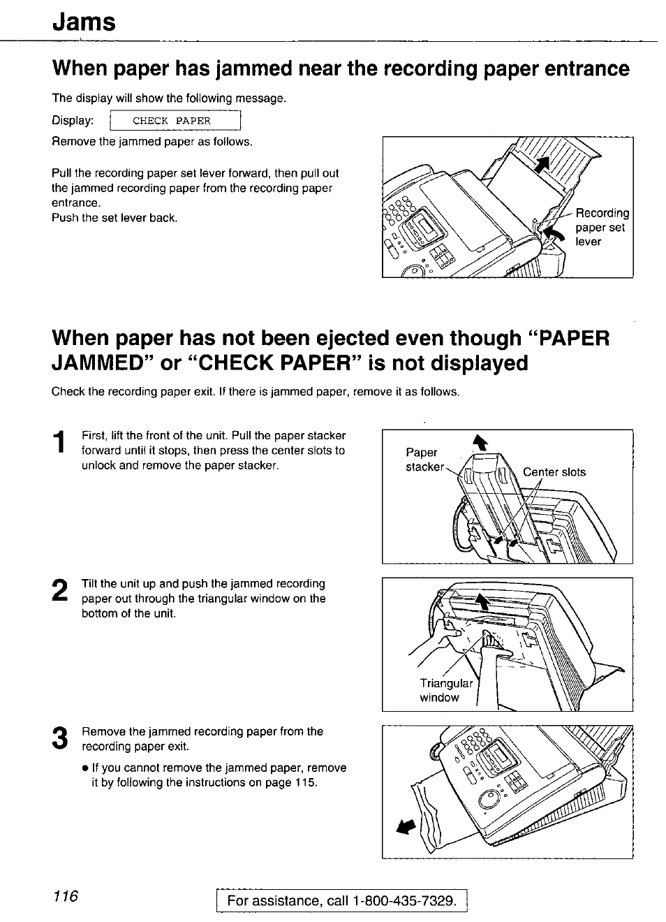 Jams | Panasonic Compact Plain Paper FAX KX-FP270 User Manual | Page 116 / 144