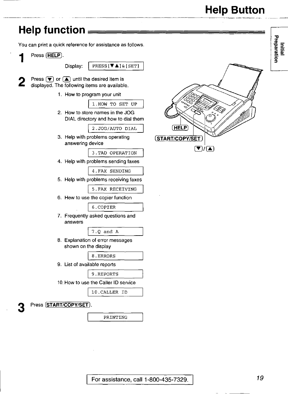 Help function, Help button | Panasonic Compact Plain Paper FAX KX-FP270 User Manual | Page 19 / 144