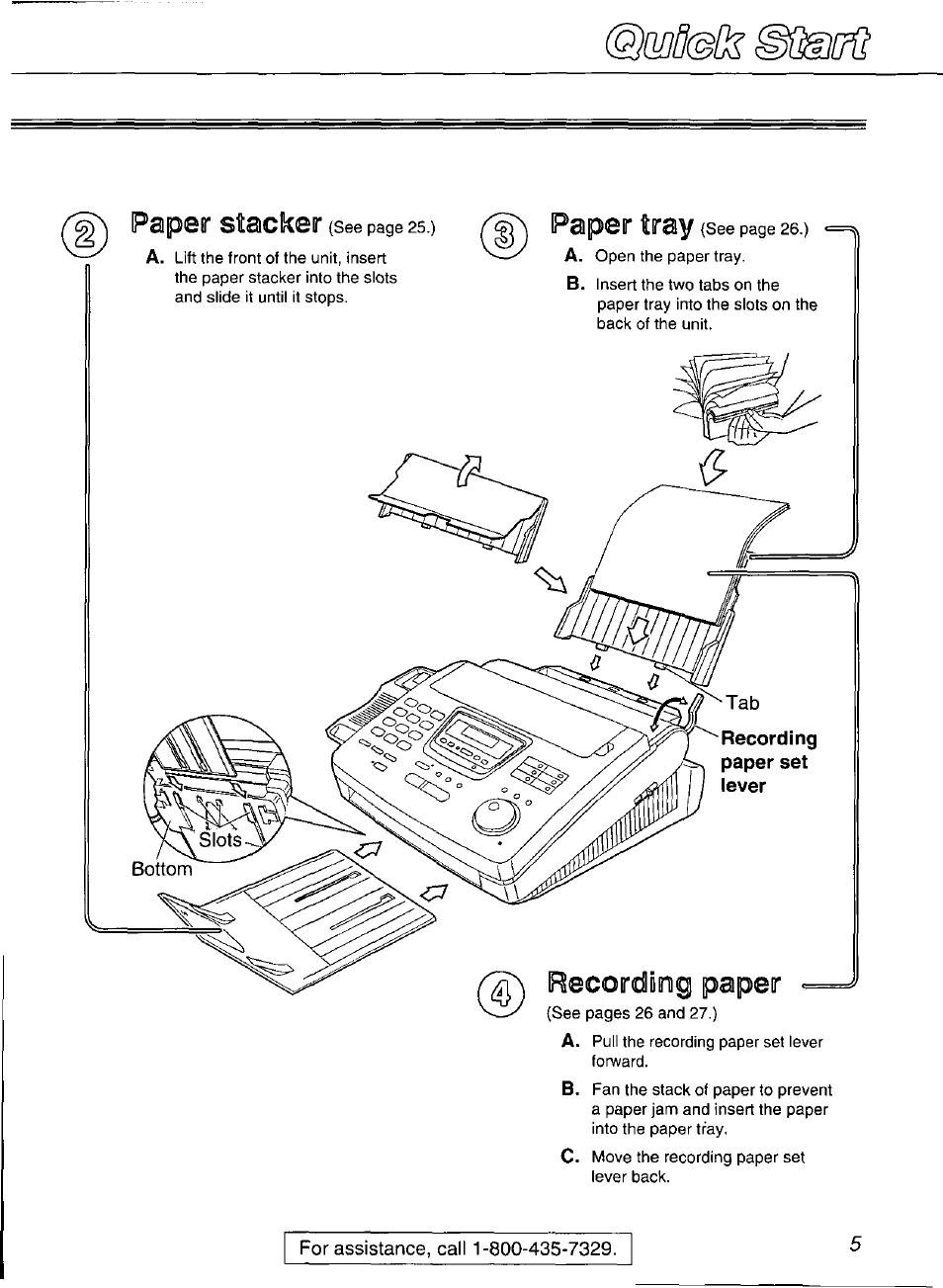 Paper stacker, Tray | Panasonic Compact Plain Paper FAX KX-FP270 User Manual | Page 5 / 144