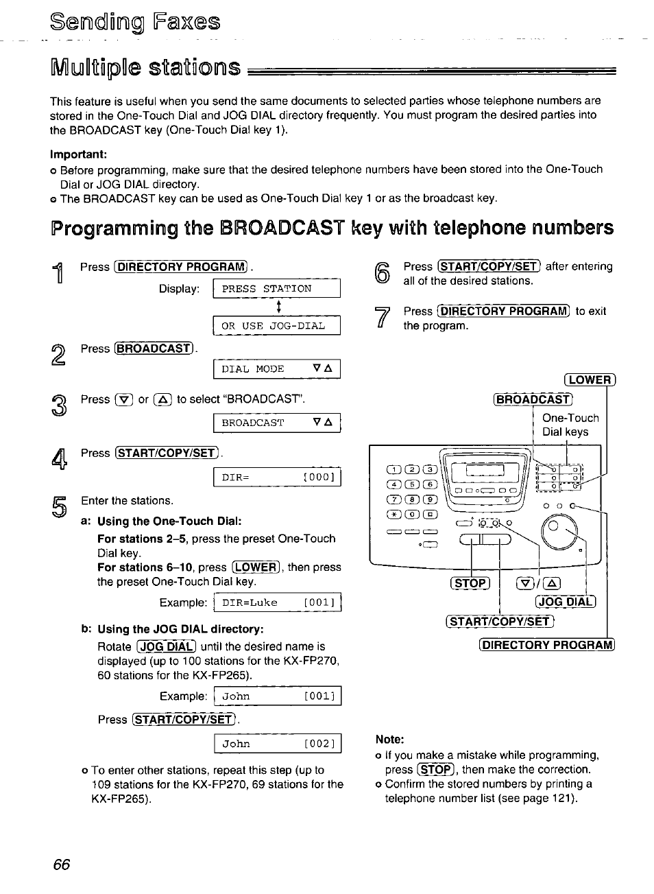 Emdliinig fasces yltipie staiiomis, Press [directory program, Yltipie staiiomis | Emdliinig fasces | Panasonic Compact Plain Paper FAX KX-FP270 User Manual | Page 66 / 144