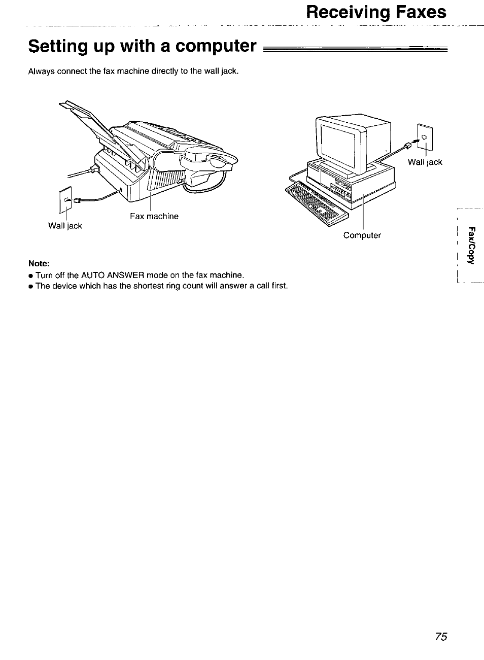 Setting up with a computer, Receiving faxes | Panasonic Compact Plain Paper FAX KX-FP270 User Manual | Page 75 / 144