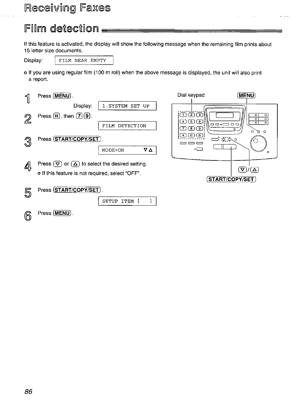 R@o©i¥5ing fasces film detection | Panasonic Compact Plain Paper FAX KX-FP270 User Manual | Page 86 / 144