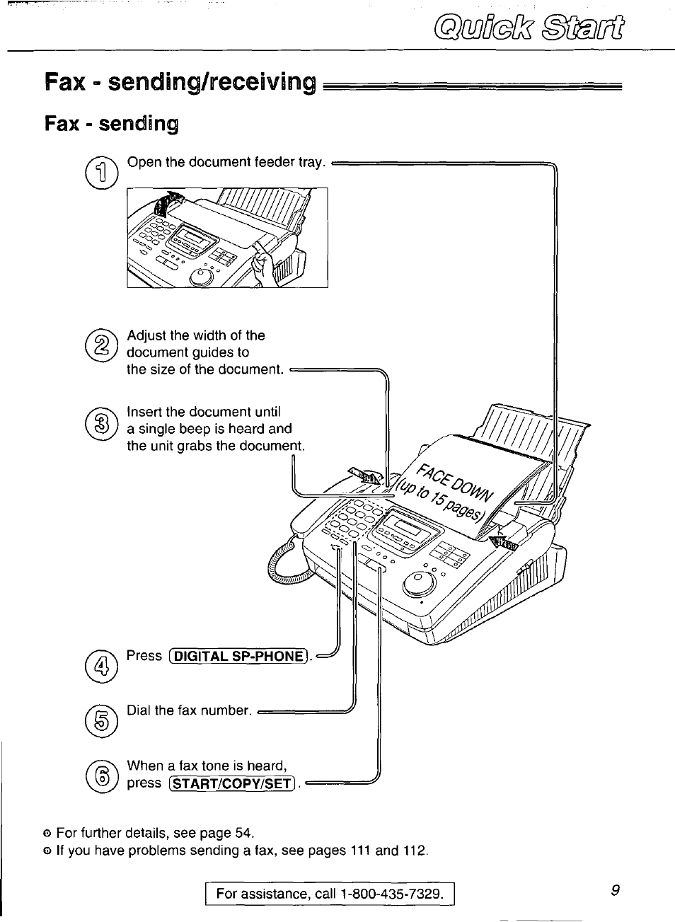 Fax - sending, Fax - sending/receivsnig | Panasonic Compact Plain Paper FAX KX-FP270 User Manual | Page 9 / 144