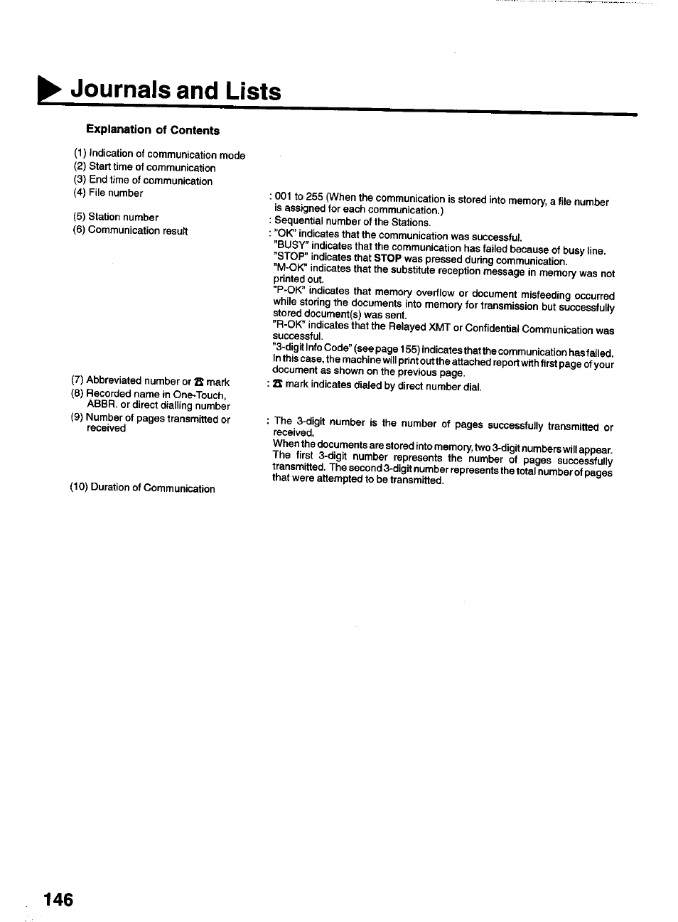 Journals and lists | Panasonic PANAFAX UF-550 User Manual | Page 148 / 180