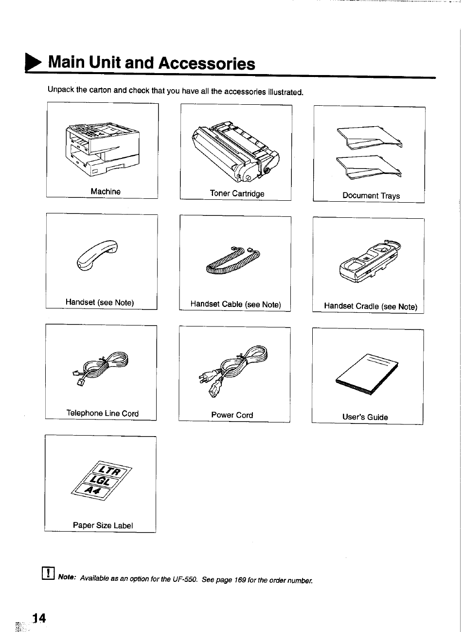 Main unit and accessories | Panasonic PANAFAX UF-550 User Manual | Page 16 / 180