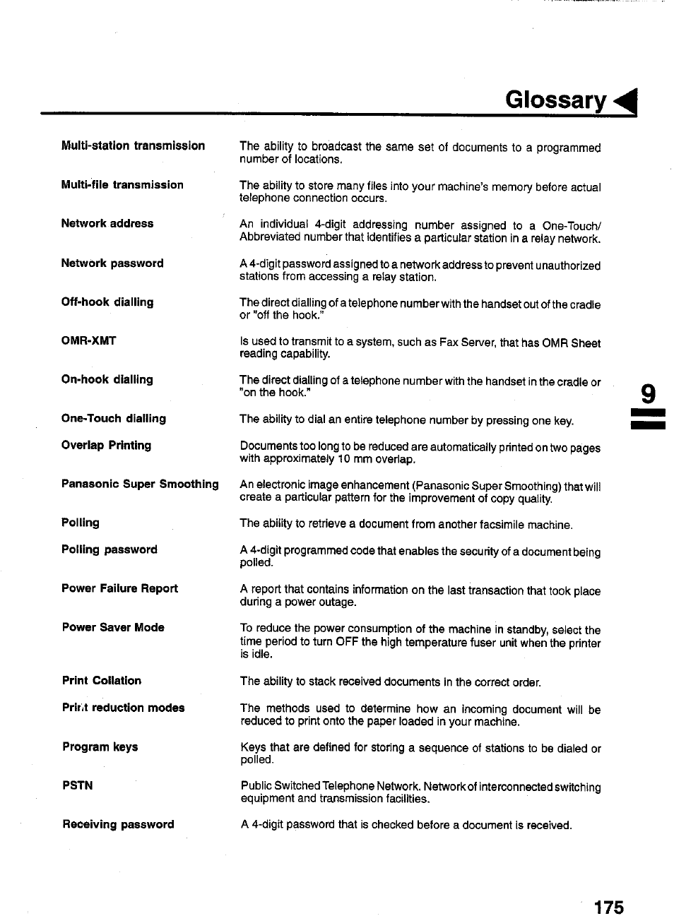 Glossary | Panasonic PANAFAX UF-550 User Manual | Page 177 / 180