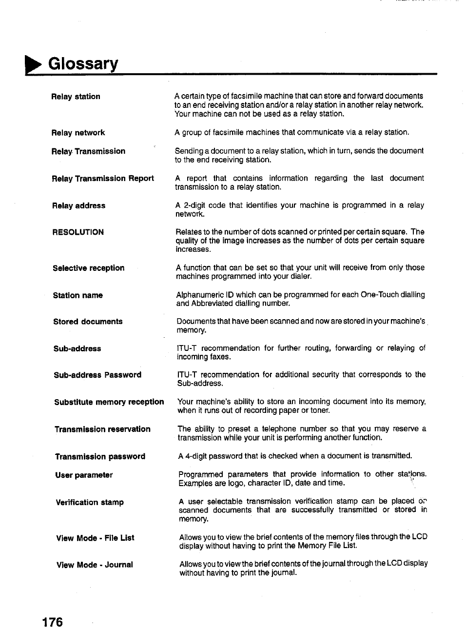 Glossary | Panasonic PANAFAX UF-550 User Manual | Page 178 / 180