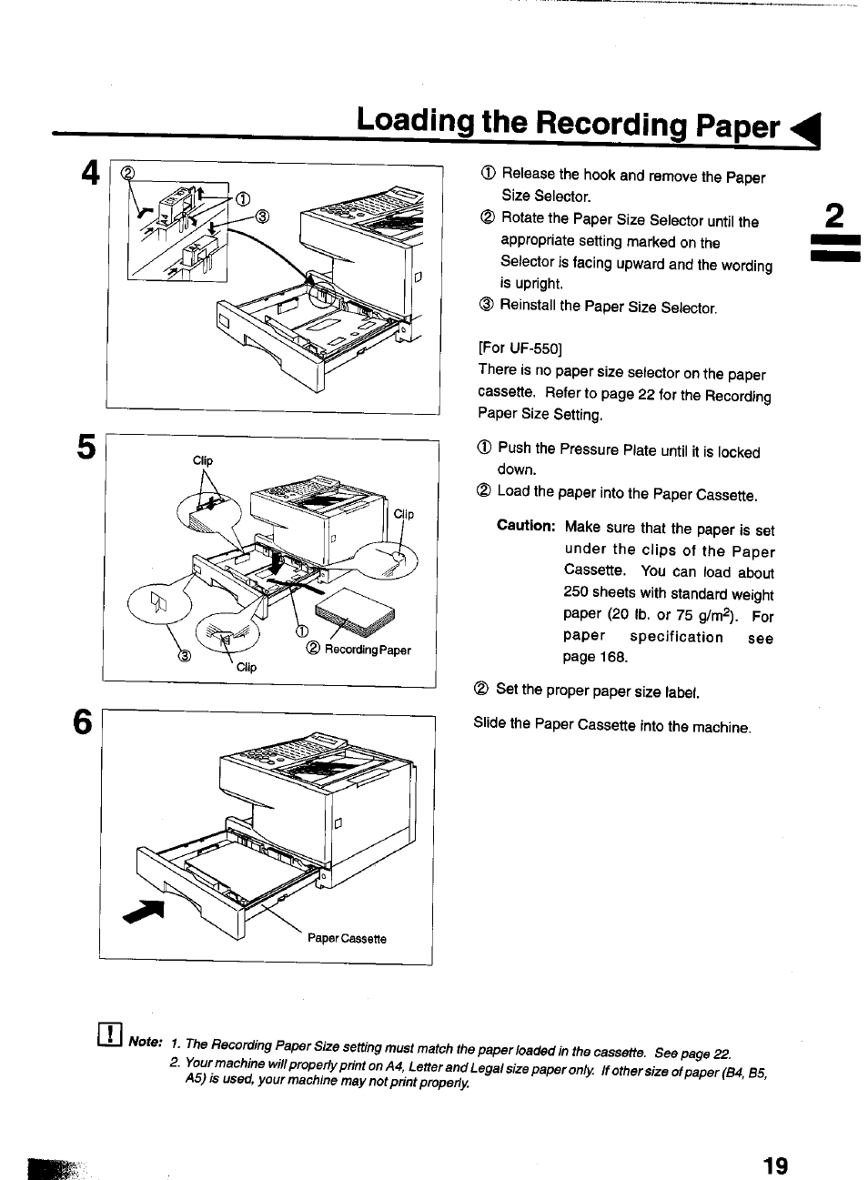 Loading the recording paper | Panasonic PANAFAX UF-550 User Manual | Page 21 / 180