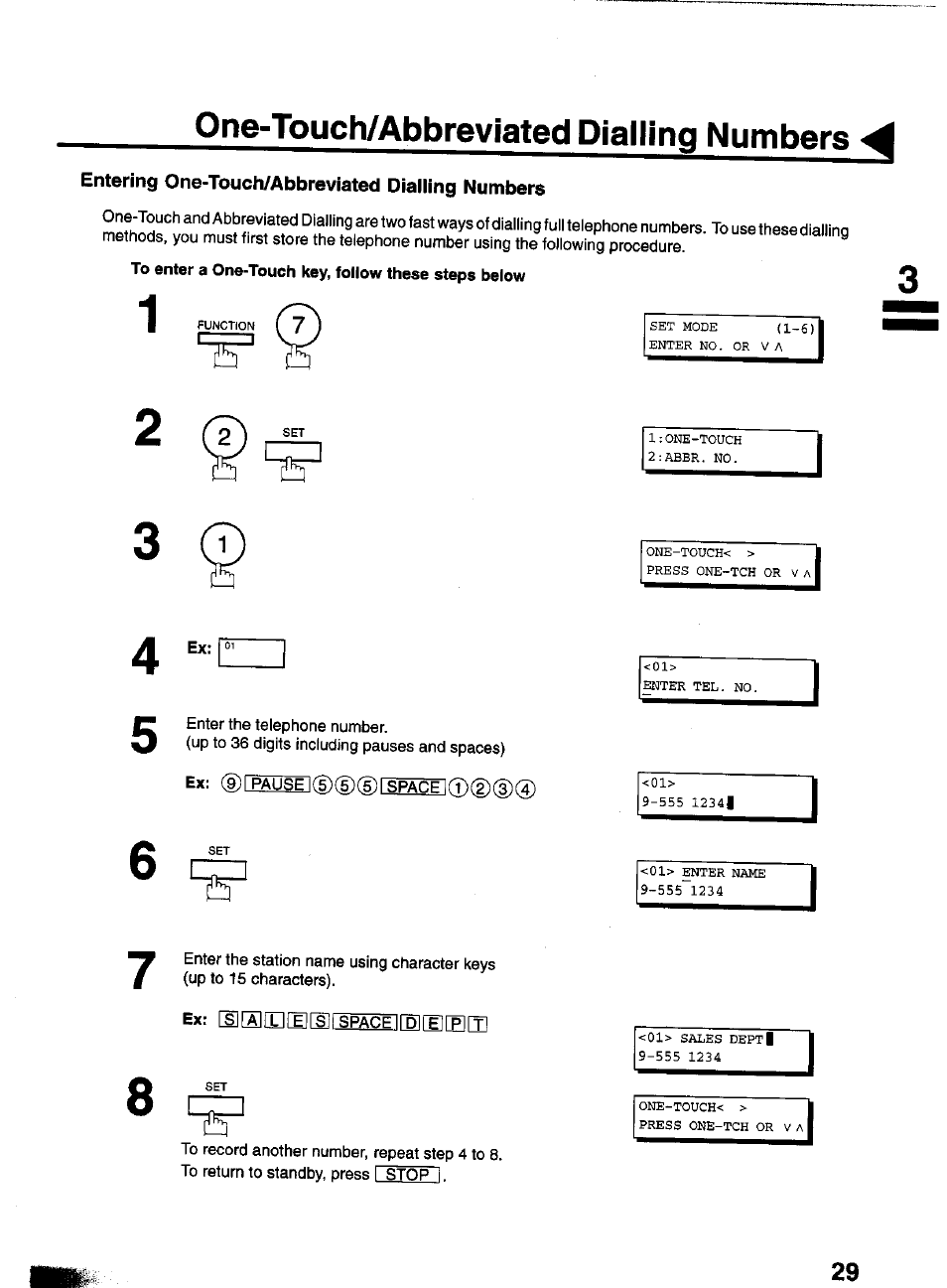 Entering one-touch/abbreviated dialling numbers, To enter a one-touch key, follow these steps below, One-touch/abbreviated dialling numbers | Panasonic PANAFAX UF-550 User Manual | Page 31 / 180