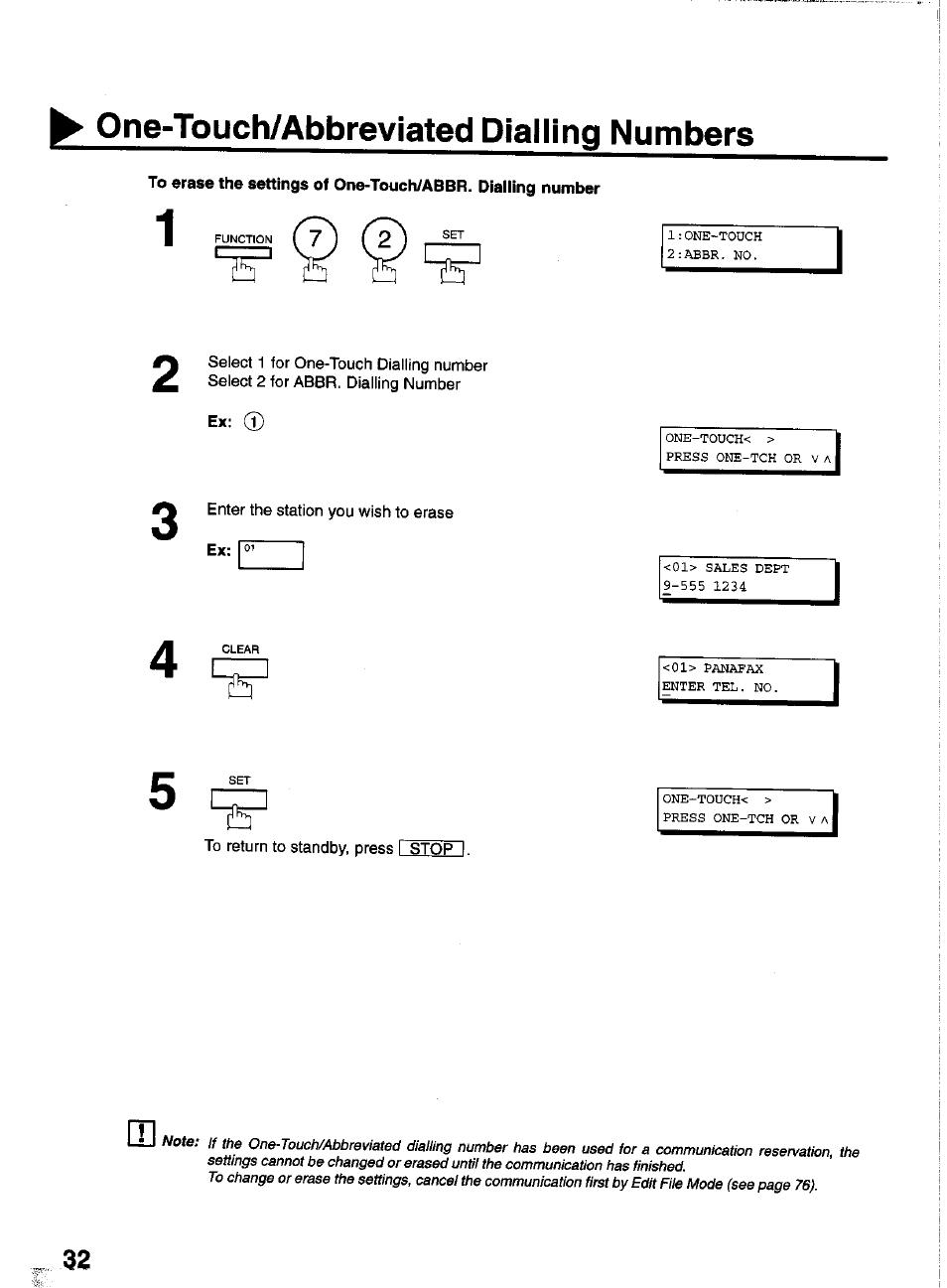 Ex: o, One-touch/abbreviated dialling numbers | Panasonic PANAFAX UF-550 User Manual | Page 34 / 180