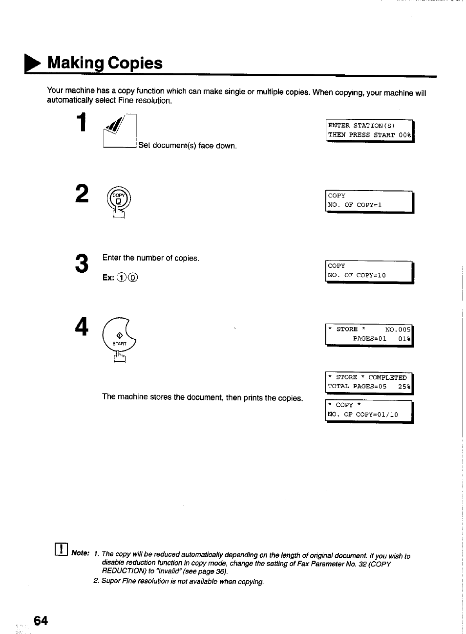 Making copies | Panasonic PANAFAX UF-550 User Manual | Page 66 / 180