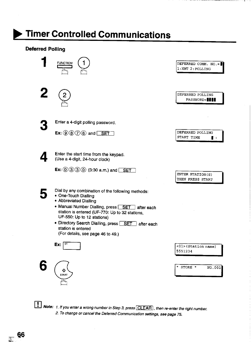 Deferred polling, Deferred poiiing, Timer controlled communications | Panasonic PANAFAX UF-550 User Manual | Page 68 / 180