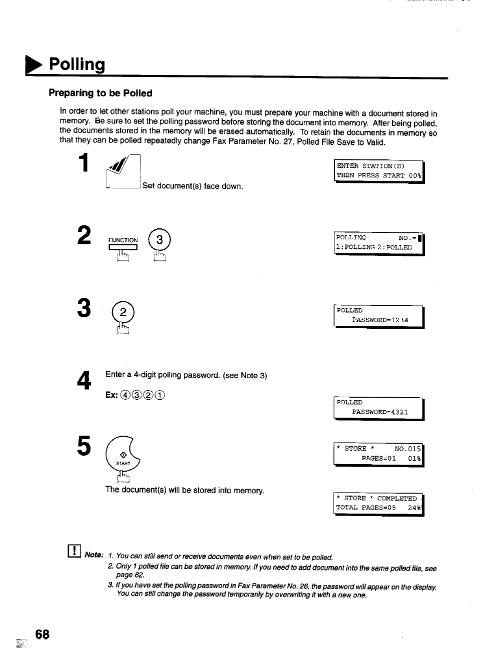 Preparing to be polled, Preparing to be poiied, Polling | Panasonic PANAFAX UF-550 User Manual | Page 70 / 180