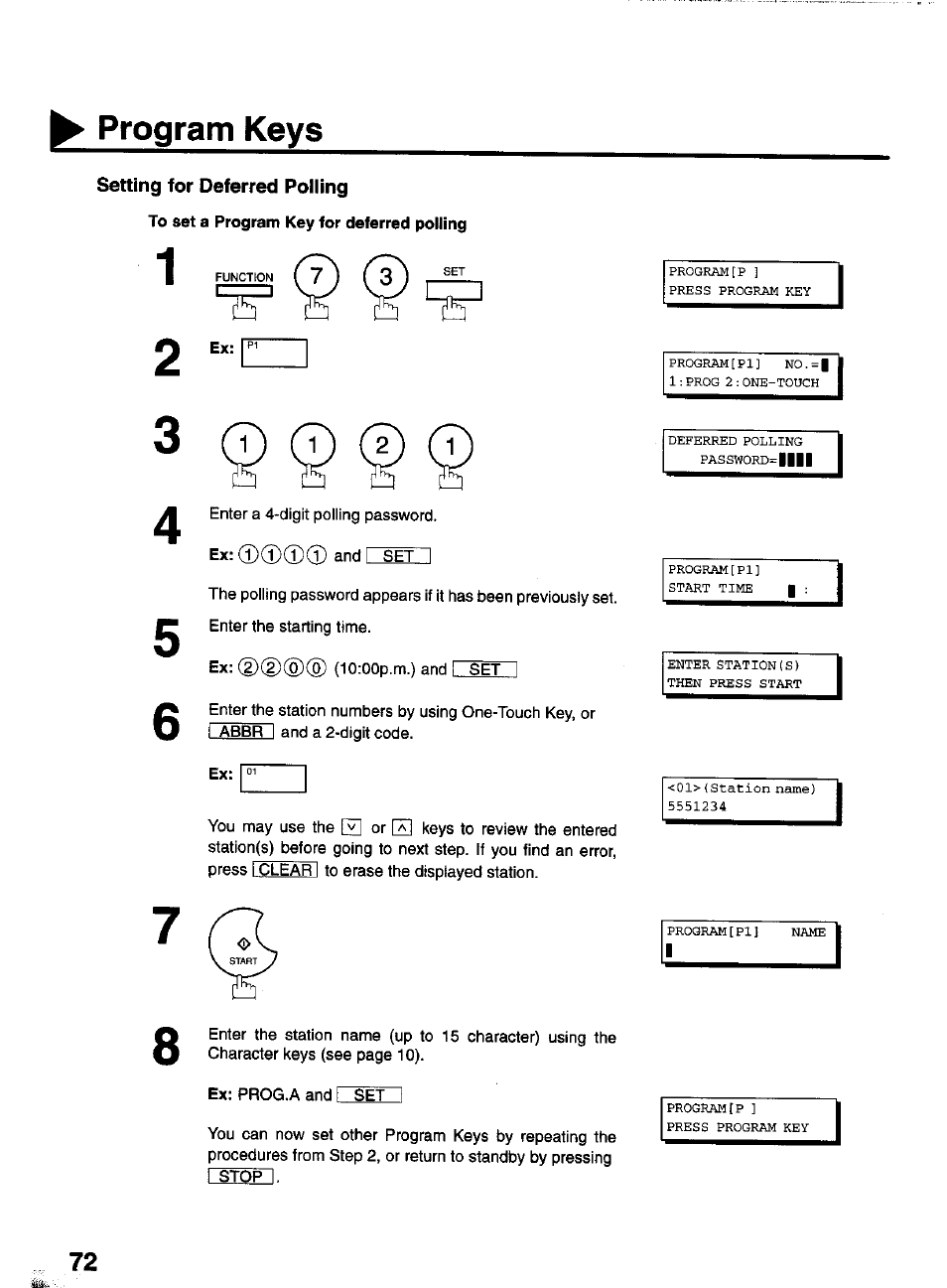 Setting for deferred polling, To set a program key for deferred polling, Program keys | Panasonic PANAFAX UF-550 User Manual | Page 74 / 180