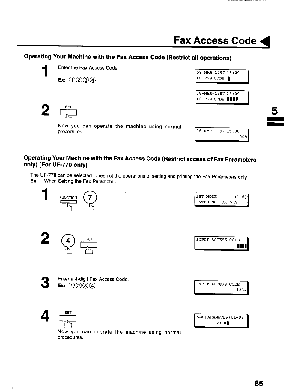 Fax access code, D)(d | Panasonic PANAFAX UF-550 User Manual | Page 87 / 180