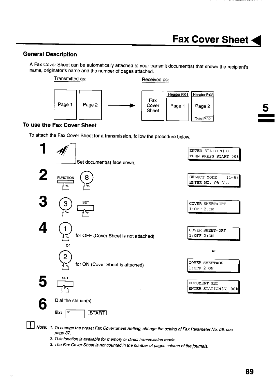 General description, To use the fax cover sheet, Fax cover sheet | Panasonic PANAFAX UF-550 User Manual | Page 91 / 180