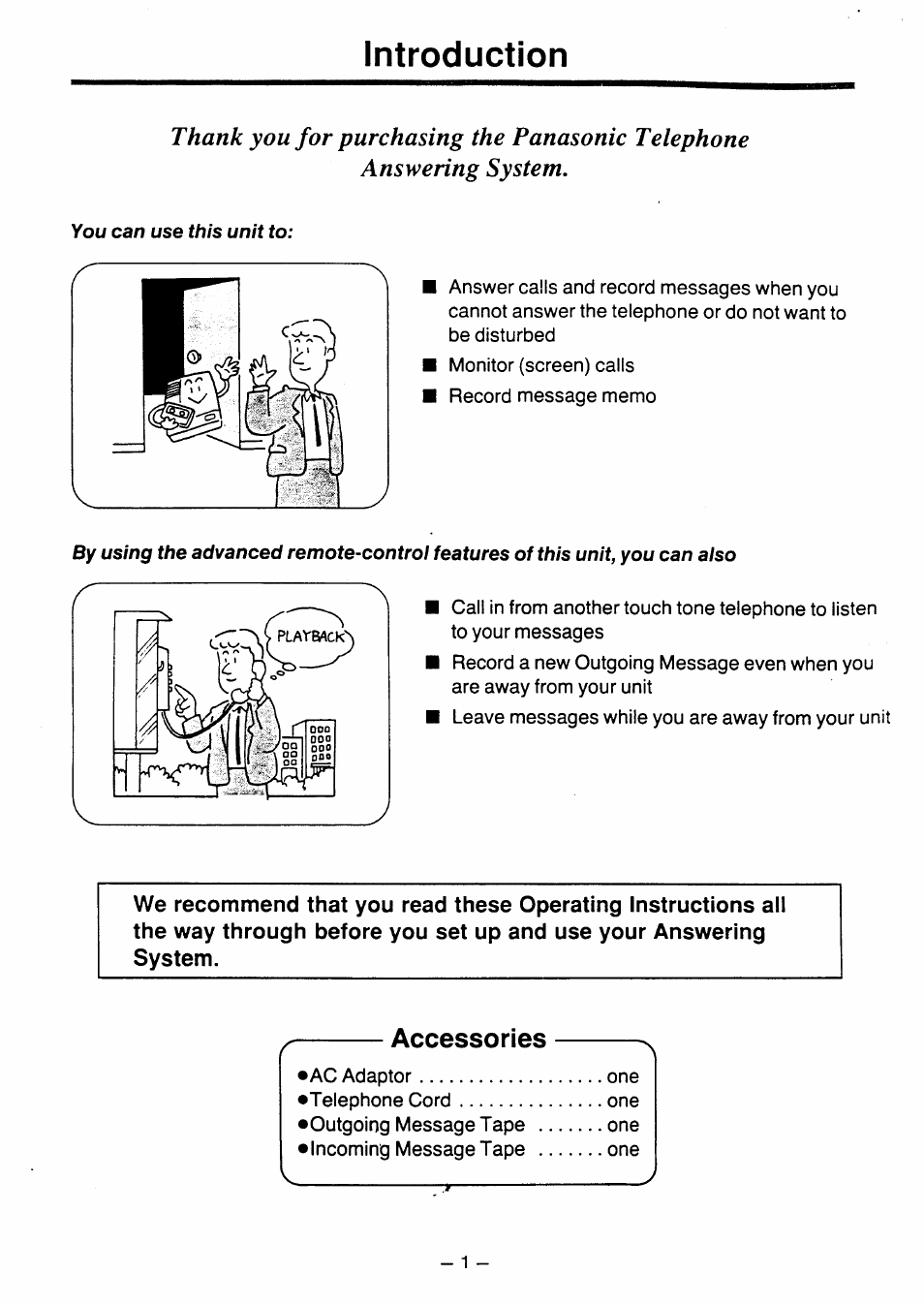 Introduction, Accessories | Panasonic kx t1450 User Manual | Page 2 / 23