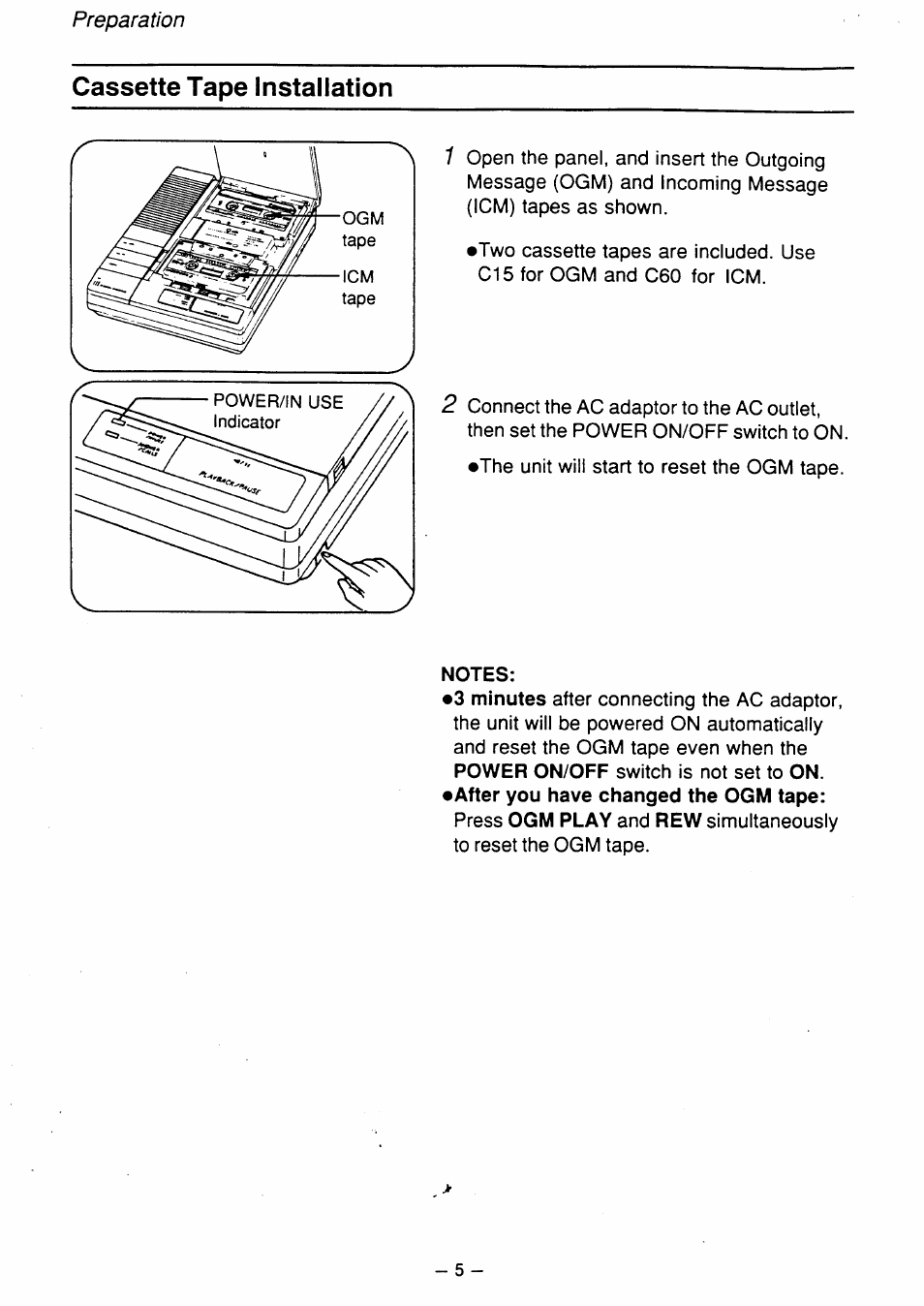 Cassette tape installation, Preparation | Panasonic kx t1450 User Manual | Page 6 / 23