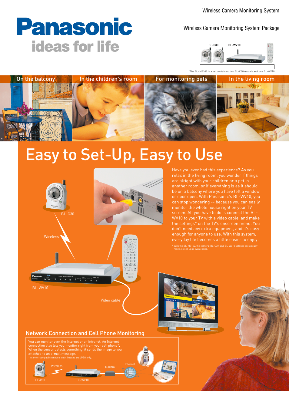Easy to set-up, easy to use, Bl-wv10, Bl-ms102 | Network connection and cell phone monitoring | Panasonic BL-MS102 User Manual | Page 3 / 4