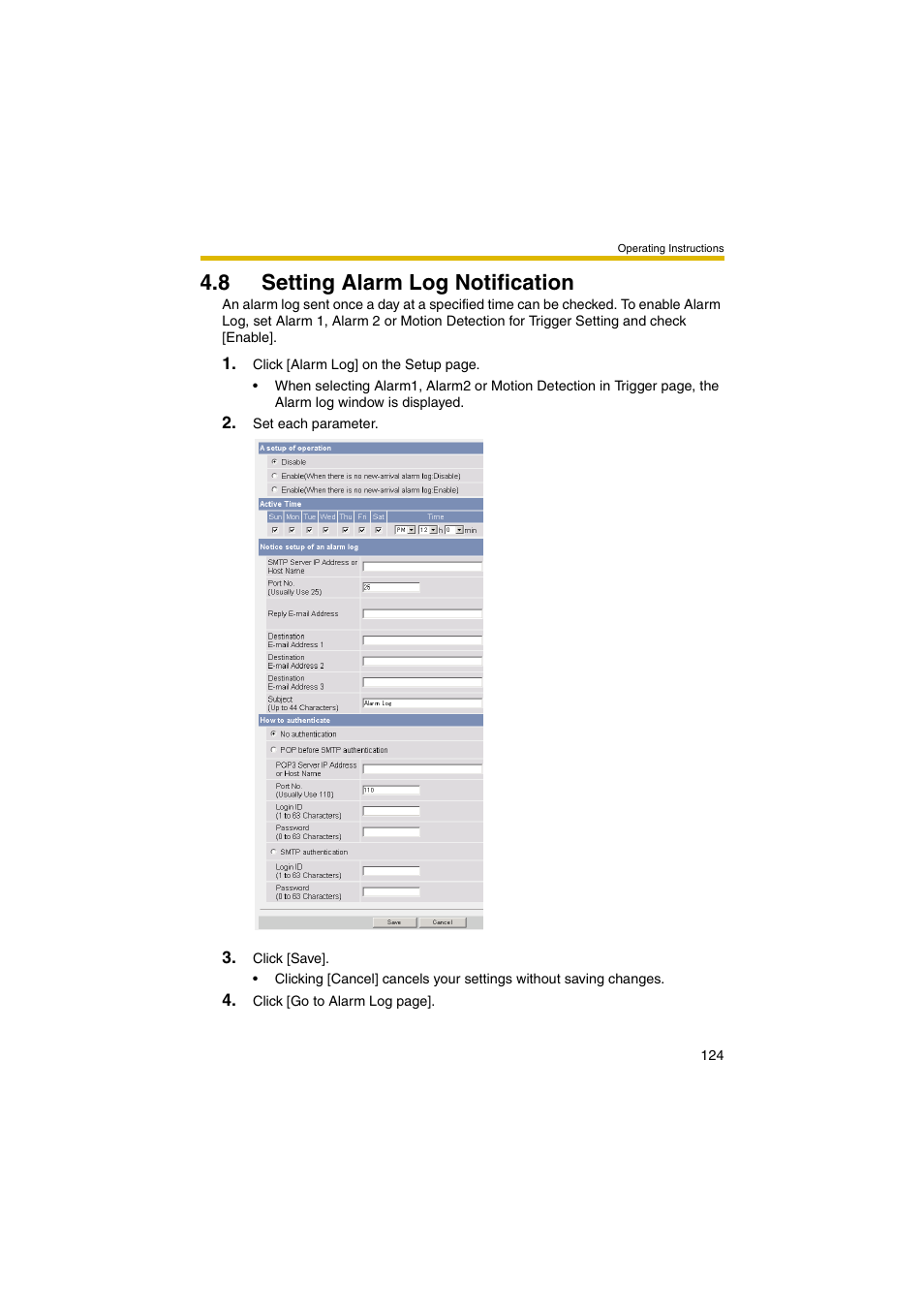 8 setting alarm log notification | Panasonic BB-HCM403A User Manual | Page 124 / 184